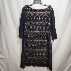 Jessica Howard Womens Illusion-Sleeve Crochet Lace Shift‎ Black Dress Size 16